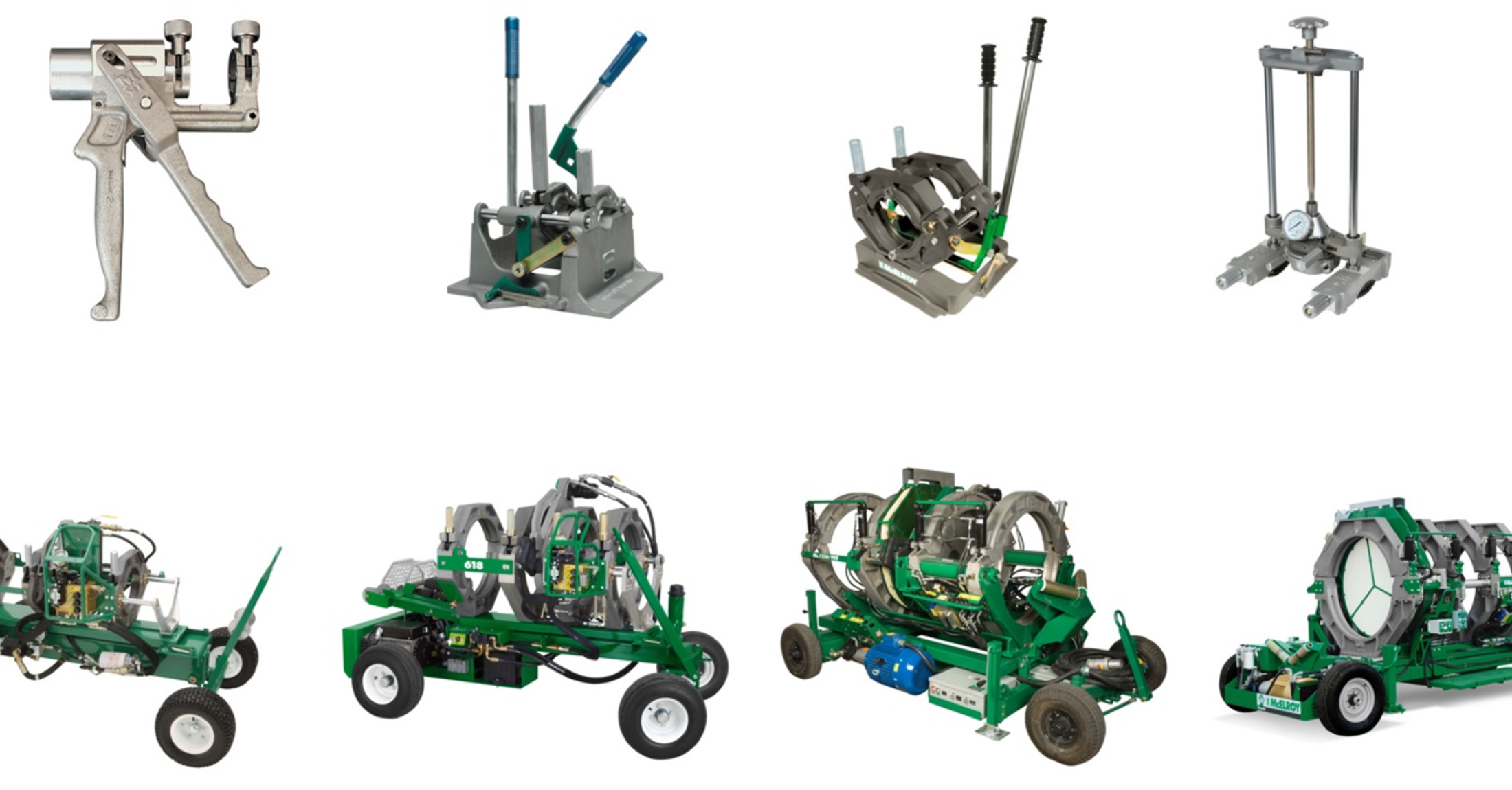Equipos McElroy manuales e hidráulicos para termofusión de tubería HDPE, diseñados para realizar uniones precisas, seguras y de alto rendimiento.